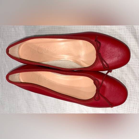 J. Crew Sz 8.5 Red Leather Low 1 3/4” Heel Ballet Pumps with Bow - Picture 3 of 9